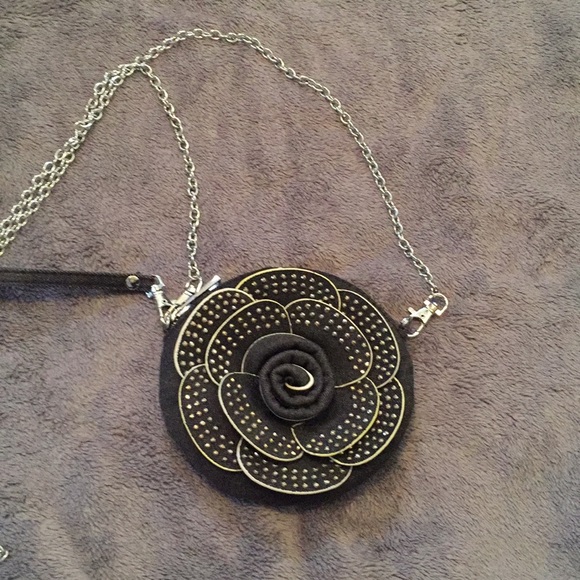 GIFTED! Black denim rosette wristlet/crossbody - Picture 1 of 4